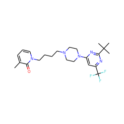 Cc1cccn(CCCCN2CCN(c3cc(C(F)(F)F)nc(C(C)(C)C)n3)CC2)c1=O ZINC000028572061