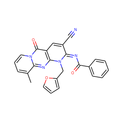 Cc1cccn2c(=O)c3cc(C#N)/c(=N/C(=O)c4ccccc4)n(Cc4ccco4)c3nc12 ZINC000101089135