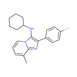 Cc1cccn2c(NC3CCCCC3)c(-c3ccc(F)cc3)nc12 ZINC000000412104