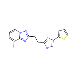 Cc1cccn2nc(CCc3nc(-c4cccs4)c[nH]3)nc12 ZINC000117856676