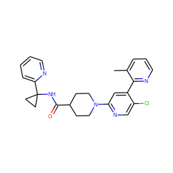 Cc1cccnc1-c1cc(N2CCC(C(=O)NC3(c4ccccn4)CC3)CC2)ncc1Cl ZINC000146727924