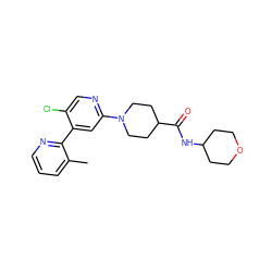 Cc1cccnc1-c1cc(N2CCC(C(=O)NC3CCOCC3)CC2)ncc1Cl ZINC000146770546