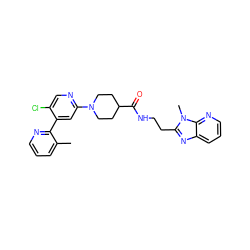 Cc1cccnc1-c1cc(N2CCC(C(=O)NCCc3nc4cccnc4n3C)CC2)ncc1Cl ZINC000168240268