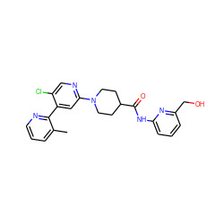 Cc1cccnc1-c1cc(N2CCC(C(=O)Nc3cccc(CO)n3)CC2)ncc1Cl ZINC000146850459