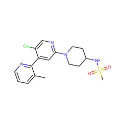 Cc1cccnc1-c1cc(N2CCC(NS(C)(=O)=O)CC2)ncc1Cl ZINC000142657318