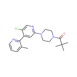 Cc1cccnc1-c1cc(N2CCN(C(=O)C(C)(C)C)CC2)ncc1Cl ZINC000142030543