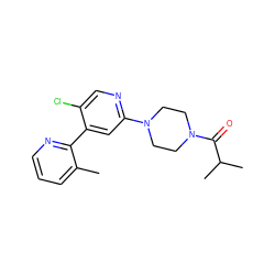 Cc1cccnc1-c1cc(N2CCN(C(=O)C(C)C)CC2)ncc1Cl ZINC000142480005