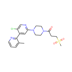 Cc1cccnc1-c1cc(N2CCN(C(=O)CCS(C)(=O)=O)CC2)ncc1Cl ZINC000142334989