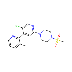 Cc1cccnc1-c1cc(N2CCN(S(C)(=O)=O)CC2)ncc1Cl ZINC000142510901