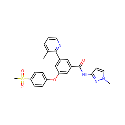 Cc1cccnc1-c1cc(Oc2ccc(S(C)(=O)=O)cc2)cc(C(=O)Nc2ccn(C)n2)c1 ZINC000169306763