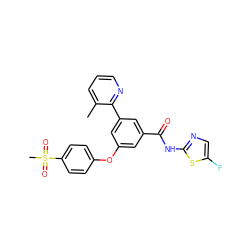 Cc1cccnc1-c1cc(Oc2ccc(S(C)(=O)=O)cc2)cc(C(=O)Nc2ncc(F)s2)c1 ZINC000169306739