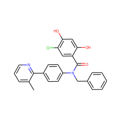 Cc1cccnc1-c1ccc(N(Cc2ccccc2)C(=O)c2cc(Cl)c(O)cc2O)cc1 ZINC000653760687