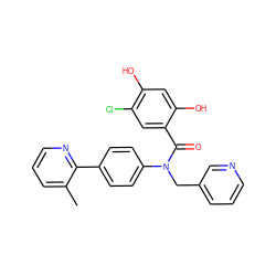 Cc1cccnc1-c1ccc(N(Cc2cccnc2)C(=O)c2cc(Cl)c(O)cc2O)cc1 ZINC000653755695