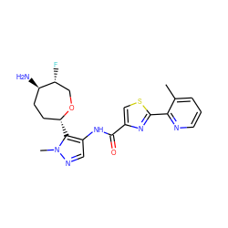 Cc1cccnc1-c1nc(C(=O)Nc2cnn(C)c2[C@@H]2CC[C@@H](N)[C@H](F)CO2)cs1 ZINC000205658559