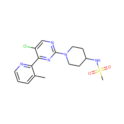 Cc1cccnc1-c1nc(N2CCC(NS(C)(=O)=O)CC2)ncc1Cl ZINC000146773548