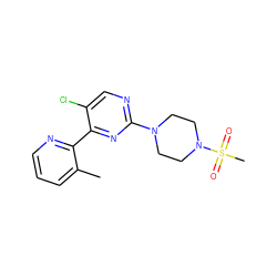 Cc1cccnc1-c1nc(N2CCN(S(C)(=O)=O)CC2)ncc1Cl ZINC000142284587