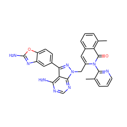 Cc1cccnc1-n1c(Cn2nc(-c3ccc4oc(N)nc4c3)c3c(N)ncnc32)cc2cccc(C)c2c1=O ZINC000088346160