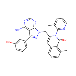 Cc1cccnc1-n1c(Cn2nc(-c3cccc(O)c3)c3c(N)ncnc32)cc2cccc(C)c2c1=O ZINC000088346144