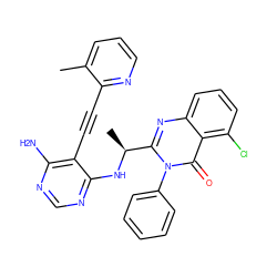 Cc1cccnc1C#Cc1c(N)ncnc1N[C@@H](C)c1nc2cccc(Cl)c2c(=O)n1-c1ccccc1 ZINC000219098593