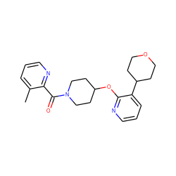 Cc1cccnc1C(=O)N1CCC(Oc2ncccc2C2CCOCC2)CC1 ZINC000096168910