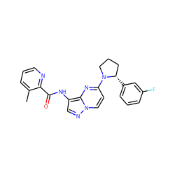 Cc1cccnc1C(=O)Nc1cnn2ccc(N3CCC[C@@H]3c3cccc(F)c3)nc12 ZINC000118401367