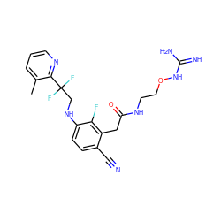 Cc1cccnc1C(F)(F)CNc1ccc(C#N)c(CC(=O)NCCONC(=N)N)c1F ZINC000029042450