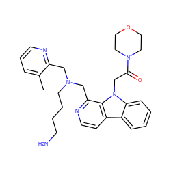 Cc1cccnc1CN(CCCCN)Cc1nccc2c3ccccc3n(CC(=O)N3CCOCC3)c12 ZINC000200690329