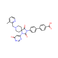 Cc1cccnc1CN1CCC2(CC1)C(=O)N(c1ccc(-c3ccc(C(=O)O)cc3)cc1)C(=O)N2c1cc(=O)[nH]cn1 ZINC000084653150