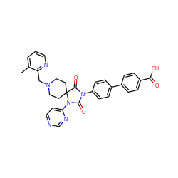 Cc1cccnc1CN1CCC2(CC1)C(=O)N(c1ccc(-c3ccc(C(=O)O)cc3)cc1)C(=O)N2c1ccncn1 ZINC000084704797