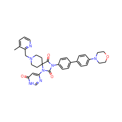 Cc1cccnc1CN1CCC2(CC1)C(=O)N(c1ccc(-c3ccc(N4CCOCC4)cc3)cc1)C(=O)N2c1cc(=O)[nH]cn1 ZINC000084670083