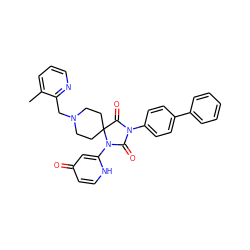 Cc1cccnc1CN1CCC2(CC1)C(=O)N(c1ccc(-c3ccccc3)cc1)C(=O)N2c1cc(=O)cc[nH]1 ZINC000084709038