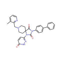 Cc1cccnc1CN1CCC2(CC1)C(=O)N(c1ccc(-c3ccccc3)cc1)C(=O)N2c1ccc(=O)[nH]n1 ZINC000084707979