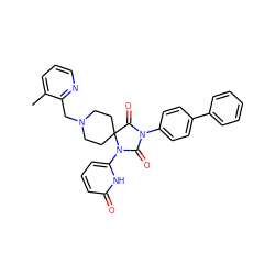 Cc1cccnc1CN1CCC2(CC1)C(=O)N(c1ccc(-c3ccccc3)cc1)C(=O)N2c1cccc(=O)[nH]1 ZINC000084729116