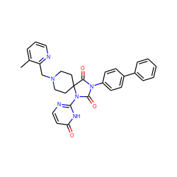 Cc1cccnc1CN1CCC2(CC1)C(=O)N(c1ccc(-c3ccccc3)cc1)C(=O)N2c1nccc(=O)[nH]1 ZINC000084714615