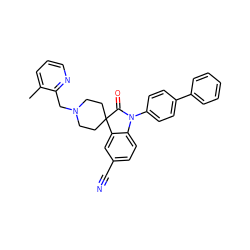 Cc1cccnc1CN1CCC2(CC1)C(=O)N(c1ccc(-c3ccccc3)cc1)c1ccc(C#N)cc12 ZINC000084712109