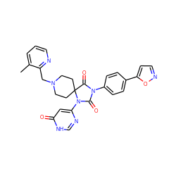 Cc1cccnc1CN1CCC2(CC1)C(=O)N(c1ccc(-c3ccno3)cc1)C(=O)N2c1cc(=O)[nH]cn1 ZINC000084724183