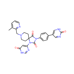 Cc1cccnc1CN1CCC2(CC1)C(=O)N(c1ccc(-c3cnc(=O)[nH]c3)cc1)C(=O)N2c1cc(=O)[nH]cn1 ZINC000084669356