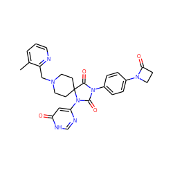 Cc1cccnc1CN1CCC2(CC1)C(=O)N(c1ccc(N3CCC3=O)cc1)C(=O)N2c1cc(=O)[nH]cn1 ZINC000084710682