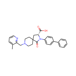 Cc1cccnc1CN1CCC2(CC1)C[C@H](C(=O)O)N(c1ccc(-c3ccccc3)cc1)C2=O ZINC000084706799