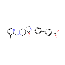 Cc1cccnc1CN1CCC2(CC1)CCN(c1ccc(-c3ccc(C(=O)O)cc3)cc1)C2=O ZINC000096286156