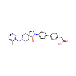 Cc1cccnc1CN1CCC2(CC1)CCN(c1ccc(-c3ccc(CC(=O)O)cc3)cc1)C2=O ZINC000096286155