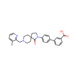 Cc1cccnc1CN1CCC2(CC1)CCN(c1ccc(-c3cccc(C(=O)O)c3)cc1)C2=O ZINC000096286154