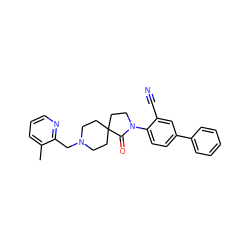 Cc1cccnc1CN1CCC2(CC1)CCN(c1ccc(-c3ccccc3)cc1C#N)C2=O ZINC000096286157