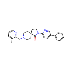 Cc1cccnc1CN1CCC2(CC1)CCN(c1ccc(-c3ccccc3)cn1)C2=O ZINC000096286163