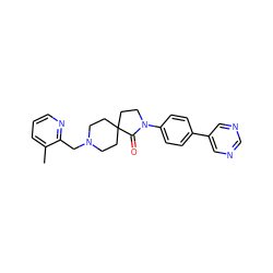 Cc1cccnc1CN1CCC2(CC1)CCN(c1ccc(-c3cncnc3)cc1)C2=O ZINC000096286165