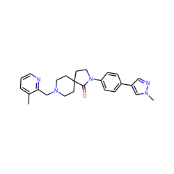 Cc1cccnc1CN1CCC2(CC1)CCN(c1ccc(-c3cnn(C)c3)cc1)C2=O ZINC000096286164