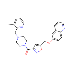 Cc1cccnc1CN1CCN(C(=O)c2cc(COc3ccc4ncccc4c3)on2)CC1 ZINC000019742884