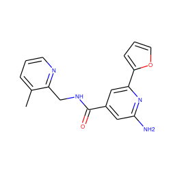 Cc1cccnc1CNC(=O)c1cc(N)nc(-c2ccco2)c1 ZINC000045389598