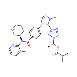 Cc1cccnc1N(C(=O)c1ccc(-c2cnn(C)c2-c2nnn([C@@H](C)OC(=O)C(C)C)n2)cc1)[C@@H]1CCCNC1 ZINC000219162326