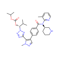 Cc1cccnc1N(C(=O)c1ccc(-c2cnn(C)c2-c2nnn([C@H](OC(=O)OC(C)C)C(C)C)n2)cc1)[C@@H]1CCCNC1 ZINC001772583307